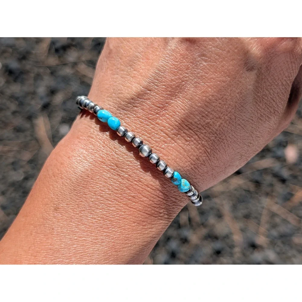 Navajo Style‎ Bracelet Hand-Strung Turquoise Native American Jewelry 7.75 **